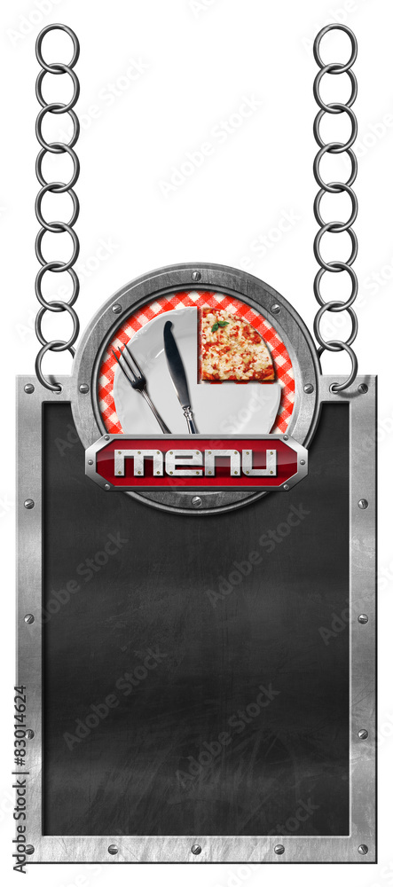 Poster pizza menu - empty blackboard with chain