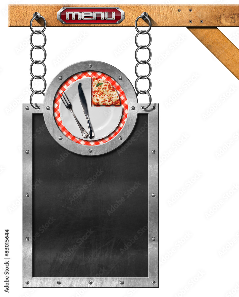 Poster pizza menu - empty blackboard with chain