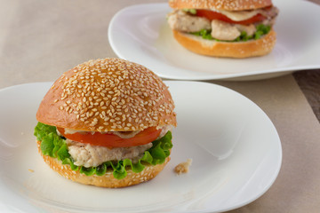 Turkey burger on porcelain dish