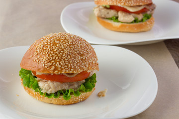 Turkey burger on porcelain dish