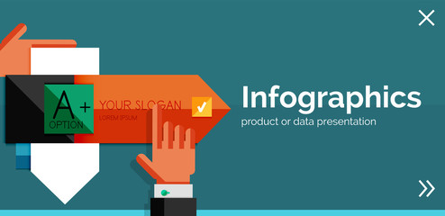 Infographic flat design banner with hands