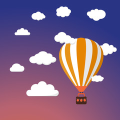 Cartoon Retro Air Balloon On Night Sky Background Vector Templat