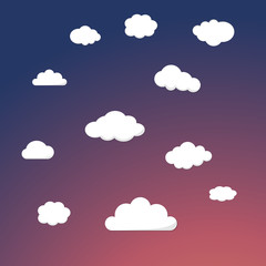 Cartoon Retro Night Sky With Clouds Background Vector Template