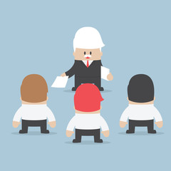 Businessman divide up the work to his employee, Delegation conce