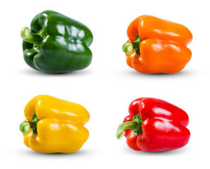 Set of vegetable, Green, Yellow, Red and Orange Peppers isolated