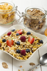 Light, delicious breakfast with cereal and fruit.