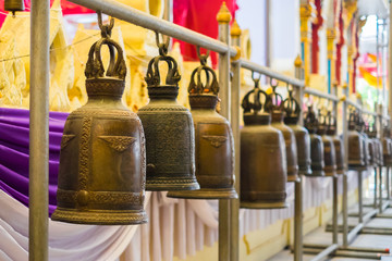 Buddhist brass bells in Wat Rai Khing