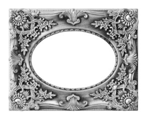 The antique silver frame on the white  background