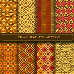 Set of yellow orange brown abstract ethnic geometric seamless pa