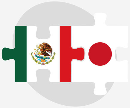 Mexico and Japan Flags in puzzle