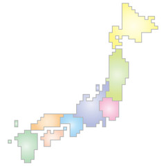 地域区分別日本ドット地図(パステルカラー)
