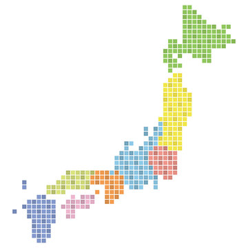 地域区分別日本ドット地図(カラフル)