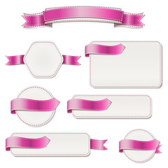 Pink Ribbon with a Blank Banners for Text. 