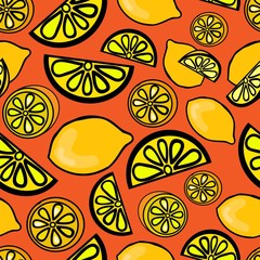 Seamless pattern of yellow lemon