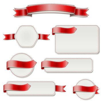 Red Ribbon with a Blank Banners for Text. 
Vector Illustration