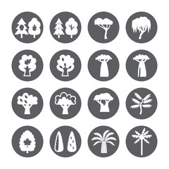 Trees icon circle set. Silhouette.