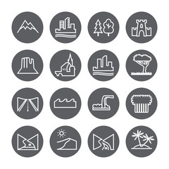 Terrain, locality linear icon set.