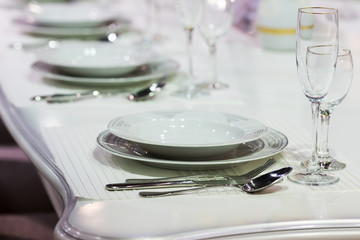 Served fashion table in white colors