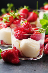 Tiramisu cake with strawberry and mint