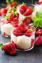 Tiramisu cake with strawberry and mint