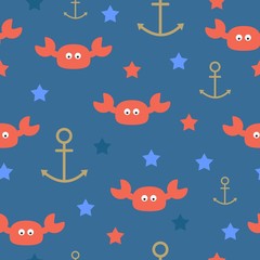 Fototapeta na wymiar Sea crabs anchors stars seamless pattern. Vector illustration.