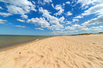 Empty beach with beautiful sky, Baltic sea.