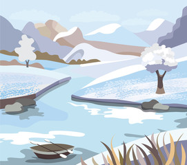 Beautiful  winter landscape (vector illustration)