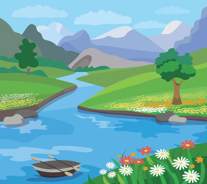 Beautiful  summer landscape (vector illustration)