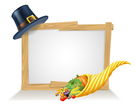 Thanksgiving Pilgrim Hat Cornucopia Sign