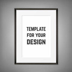 Blank framed poster on a wall. Vector template