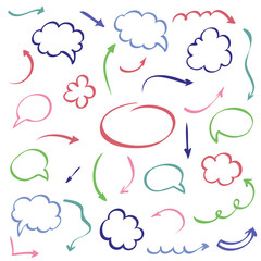 arrows, clouds,speech bubble, hand drawn outline