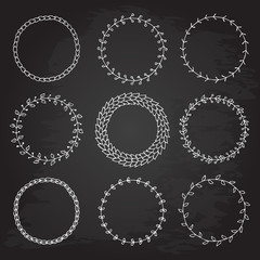 vintage wreath hand drawn, circle frame, chalkboard