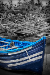 Fototapeta na wymiar Blue boat in Essaouira, Morocco