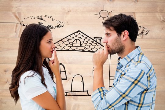 Composite image of upset young couple not talking