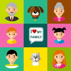 Avatars of european family in colorful style

