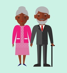 Vector illustration of african american old pensioner family 
