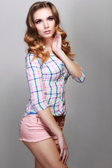 Fototapeta premium girl in checkered shirt