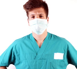 Studio shot of a young man with medical clothes