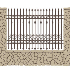 Wrought fence with stone wall.Can be used as a pattern brush