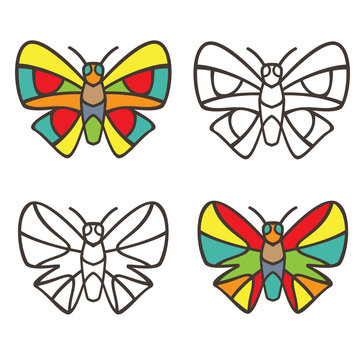 Butterflies in the style of stained glass. Coloring book