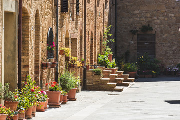 Beautiful colorful streets of the Tuscan town on a sunny day