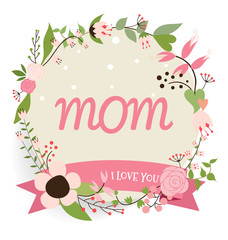 Happy Mother's Day with Floral bouquets background, vector illus