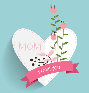Happy Mother's Day, Floral bouquets with ribbon and heart, vecto