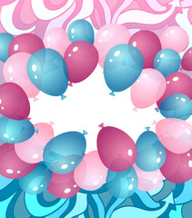 Background from balloons in blue pink lilac colors