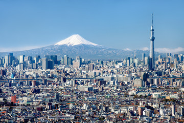 Tokyo Skyline mit Mount Fuji und Skytree