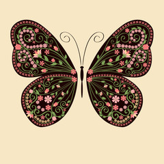 Decorative butterfly with floral ethnic ornament