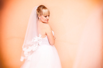 The beautiful young woman in a wedding dress