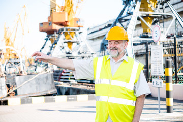 Engineer at a construction site in the port