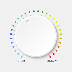 Volume music control button with a scale from low to high