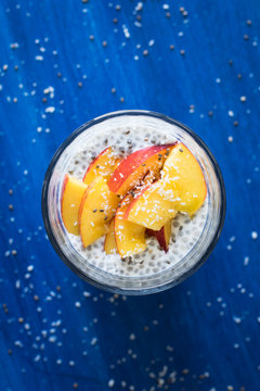 Coconut Milk Chia Seeds Pudding Served with Nectarine Slices